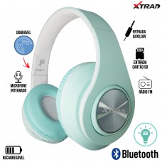 Headphone sem Fio Bluetooth/SD/Aux/Rádio FM Dobrável Recarregável com LED e Microfone Macaron Xtrad LC-849 - Azul Claro